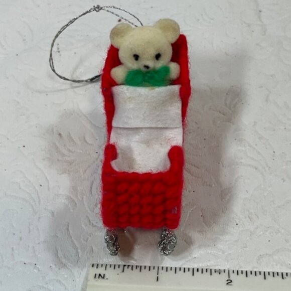 Set of 2 Holiday Crochet Bear Rocking Chair Baby Sleigh Ornaments Handcrafted - Picture 15 of 16